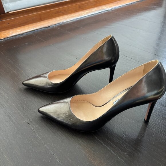 Prada Pewter Metallic Leather Pointed Toe Pumps – Size 37.5 (BRAND NEW) - Picture 14 of 16